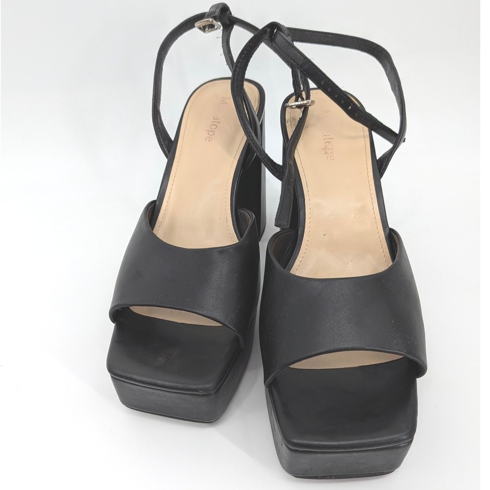 Modatope Platform Heels Women 9.5 Black Chunky Block Square Toe Shoes Strappy